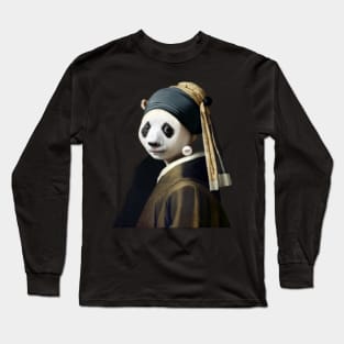 Panda and Girl with a Pearl Earring Long Sleeve T-Shirt